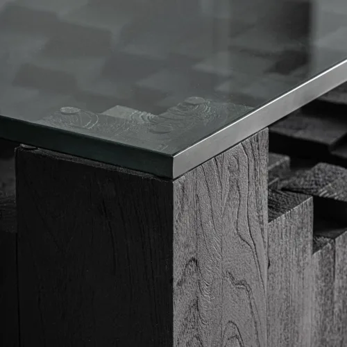 Mesa de centro cuadrada negra de madera y cristal Pétria