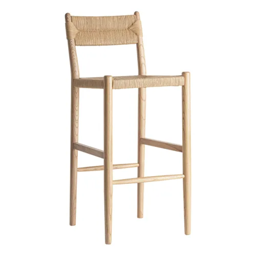 Taburete de madera de olmo y fibra natural Jaleha
