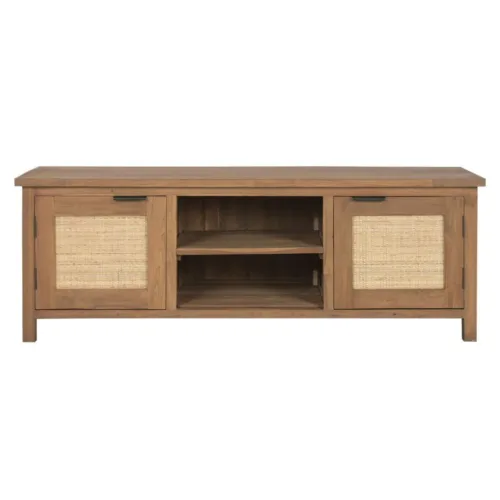 Mueble TV de madera de teca y ratán 140cm
