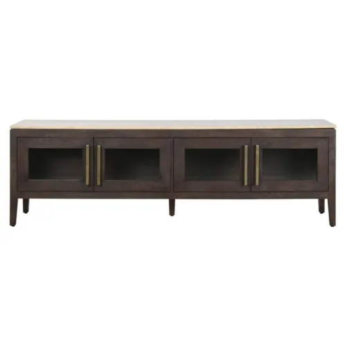 Mueble TV madera de mango y travertino 180X40X55