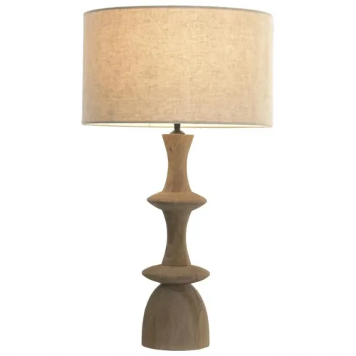 Lámpara de mesa de madera de mango y lino 40X40X70