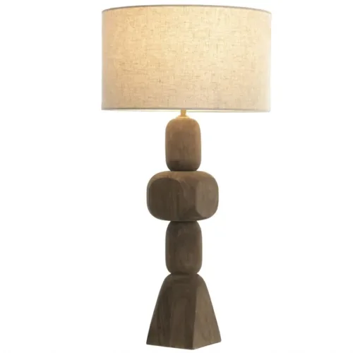 Lámpara de mesa de madera de mango y lino 40X40X80