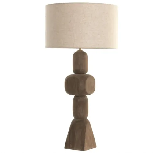 Lámpara de mesa de madera de mango y lino 40X40X80