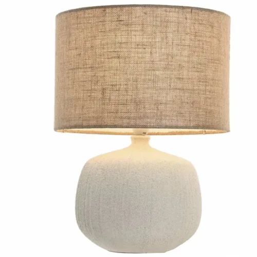 Lámpara de mesa de gres y yute color crema 38X38X51
