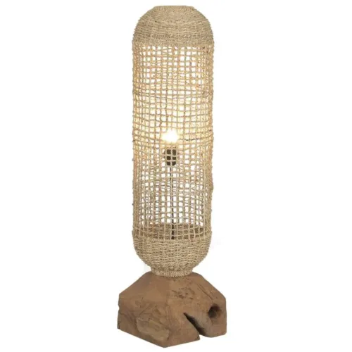 Lámpara de pie de teca y fibra hecha a mano 25X25X108