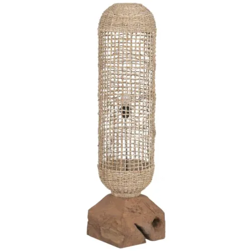 Lámpara de pie de teca y fibra hecha a mano 25X25X108