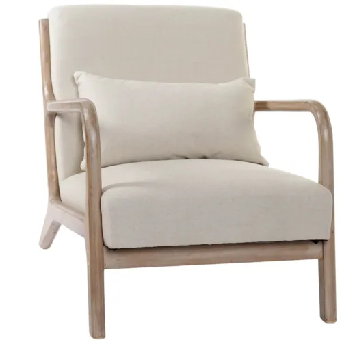 Butaca de caucho y lino beige con cojín