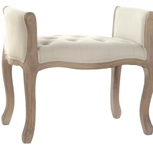 Descalzadora pequeña de lino y madera rubberwood 65X46X60