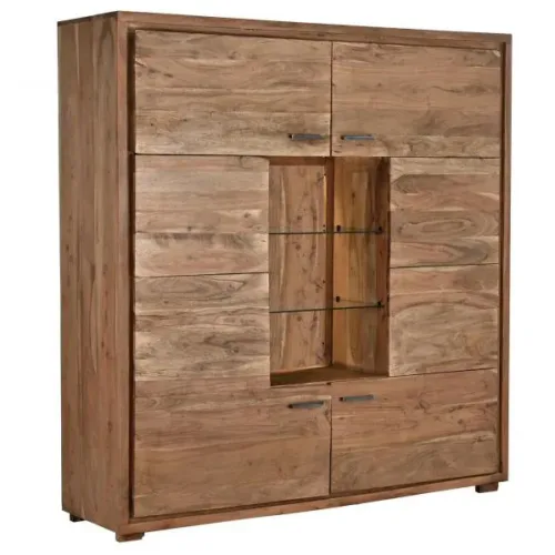 Armario de madera de acacia y cristal 145X40X153