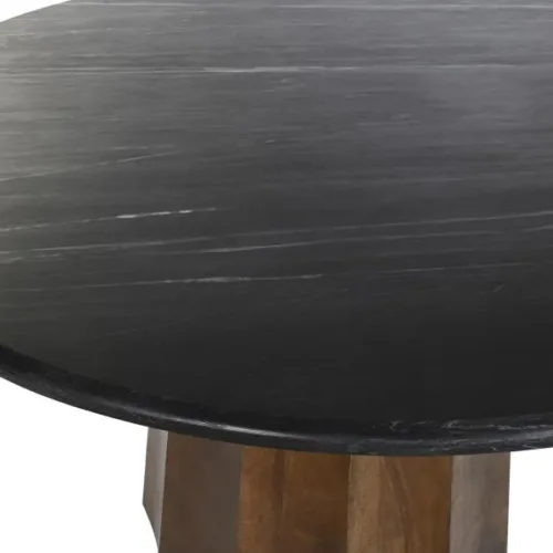 Mesa de comedor de mármol negro y madera de mango 120X120X76