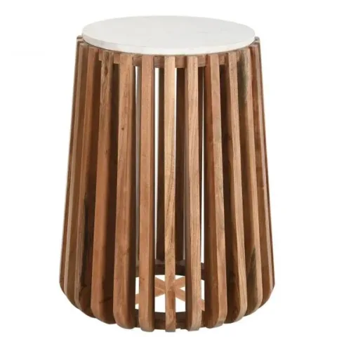 Mesita auxiliar de mármol y mango 47X47X58