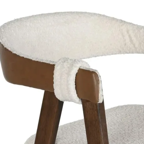 Taburete de madera y buclé blanco 54X58X86