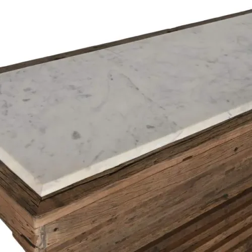 Consola de madera reciclada y mármol 138X45X87
