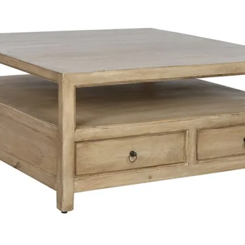 Mesa de centro de madera de mango con cajones 100X100X45