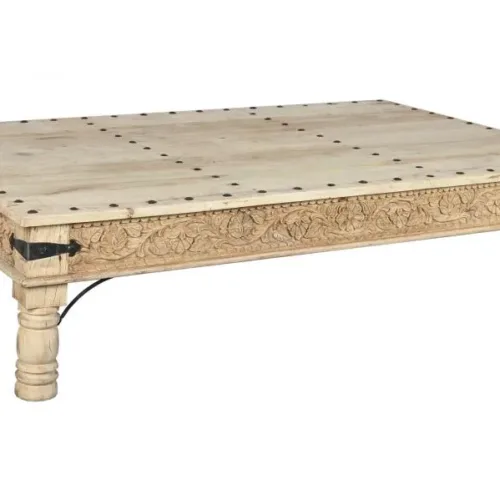 MESA CENTRO MADERA TALLADA 180X120X45 NATURAL