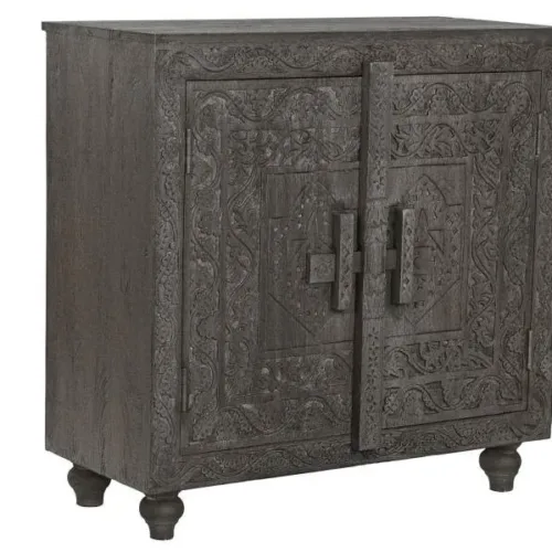 Aparador de madera tallado gris 91,5X40X90