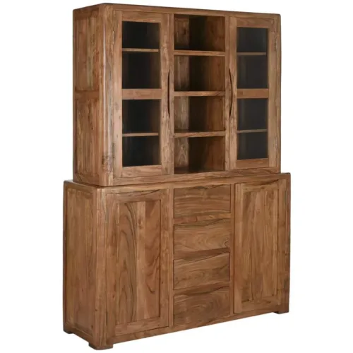 Vitrina de acacia y cristal 140X45X180