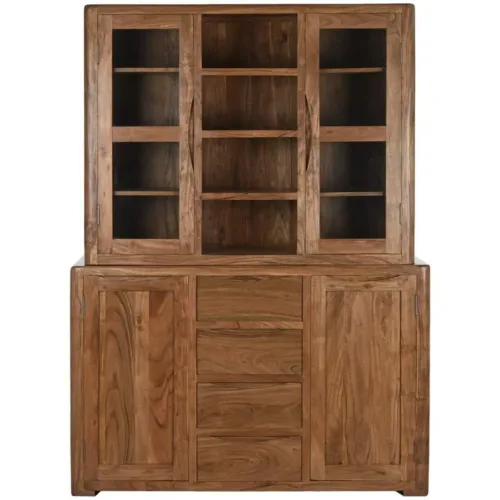 Vitrina de acacia y cristal 140X45X180