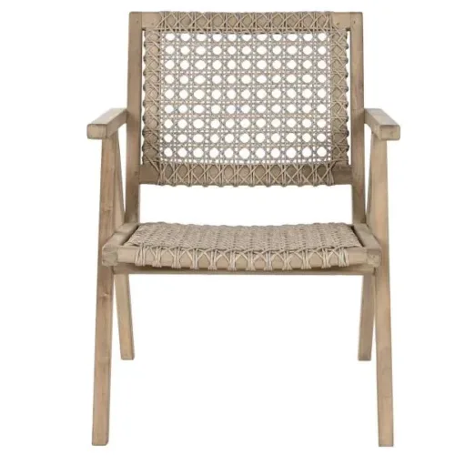 Sillón de teca y fibra trenzado a mano 60X70X82