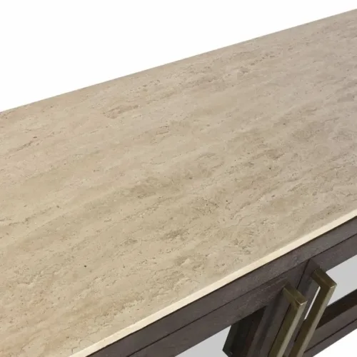 Mueble TV madera de mango y travertino 180X40X55