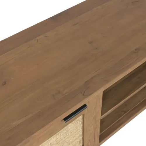 Mueble TV de madera de teca y ratán 140cm