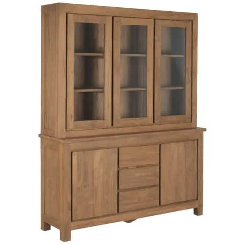 Vitrina de teca reciclada y cristal 164X47X211,5