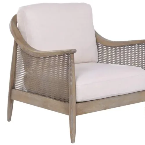 Butaca de madera de fresno y lino 73X83X84