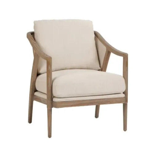 Butaca de fresno y cojines beige