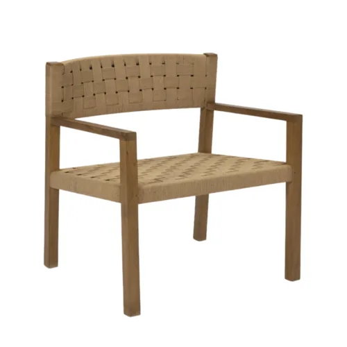 Silla lounge de madera de teca y cuerda de papel CORA