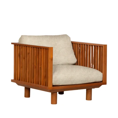 Sofá de exterior de 1 plaza de teca TOPRAK marfil