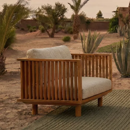 Sofá de exterior de 1 plaza de teca TOPRAK marfil