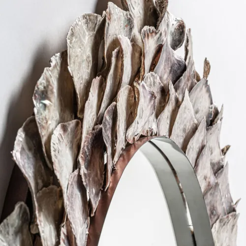 ESPEJO redondo de conchas y acero 128cm  INGA