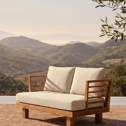 Sofá de exterior 2 plazas en teca STRAUSS marfil