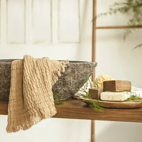 Toalla de muselina doble capa beige NADU (70x50cm)