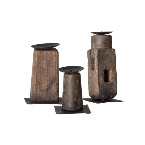 Portavela de madera de mango reciclada 10x10x23 cm Zwaia J 3
