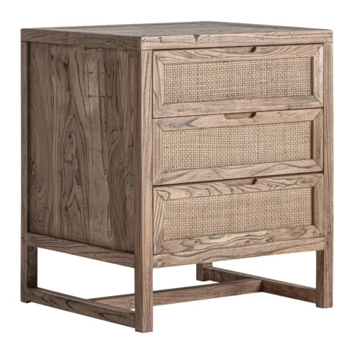 Mesita de noche de madera de olmo 55x50x66 cm Byremo