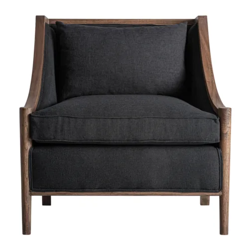 Sillón de madera maciza marrón y azul  Seyches