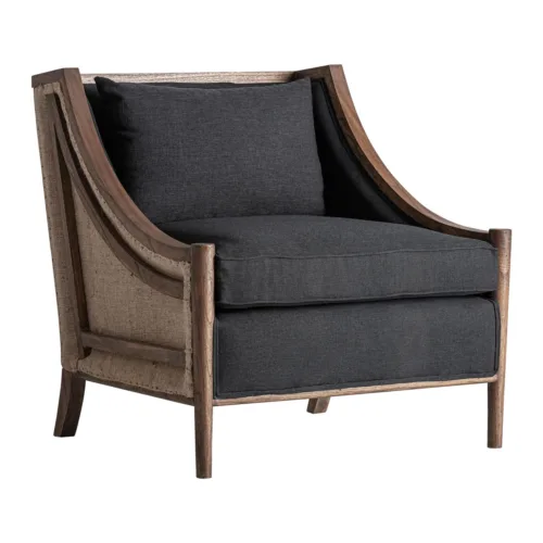 Sillón de madera maciza marrón y azul  Seyches