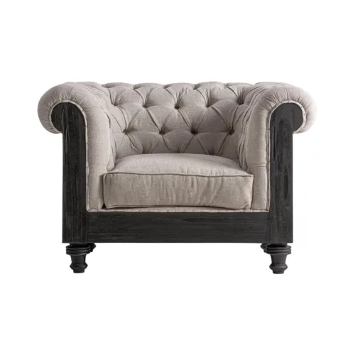 Sillón beige de madera maciza negra Gore