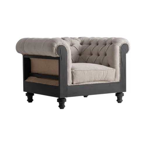 Sillón beige de madera maciza negra Gore