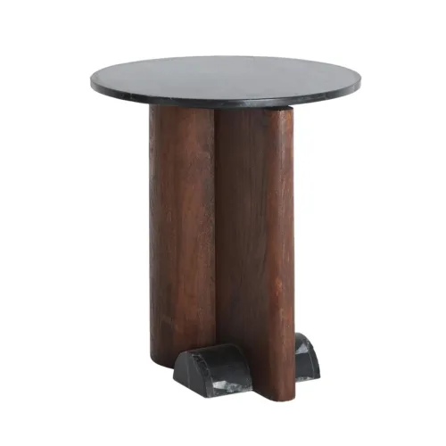 Mesa auxiliar de madera y mármol negro Eauze