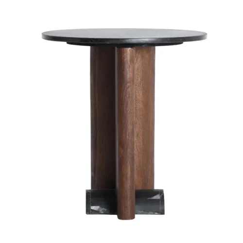 Mesa auxiliar de madera y mármol negro Eauze