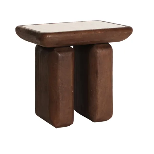 MESA AUXILIAR 50cm madera y travertino VEYRAC