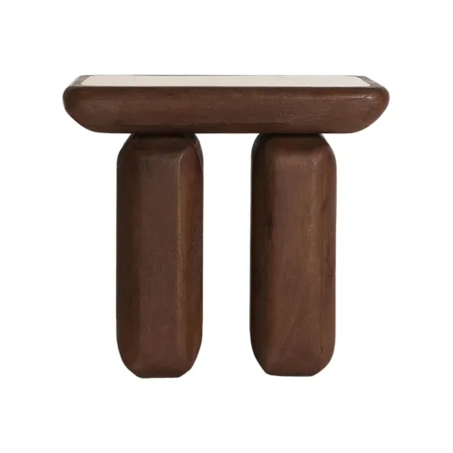 MESA AUXILIAR 50cm madera y travertino VEYRAC