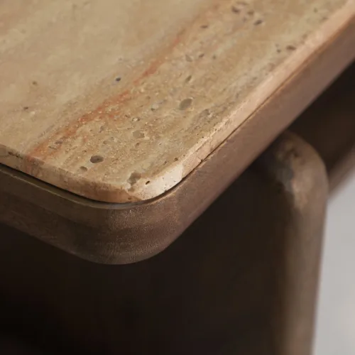 Mesa de centro de madera marrón y travertino beige Veyrac