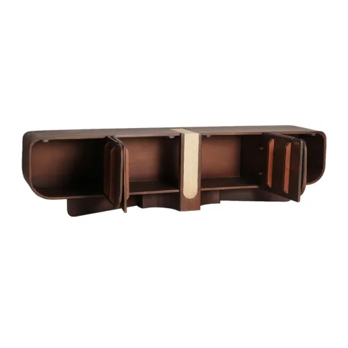 Mueble TV de madera y travetino BRAINE