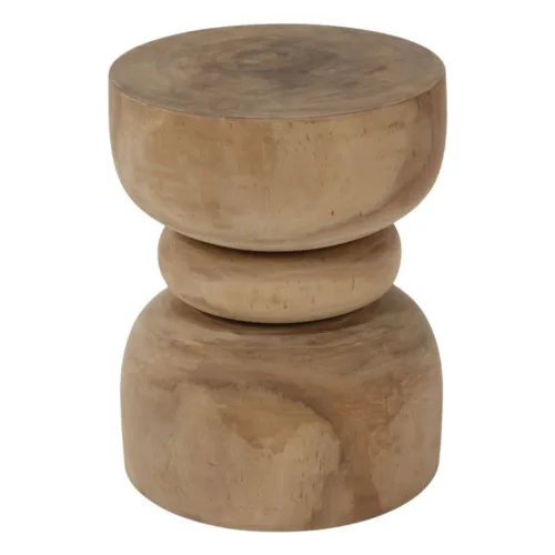 Mesa auxiliar redonda de madera de suar artesanal