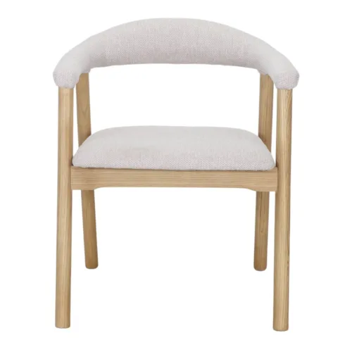 Silla de madera de olmo tapizada en beige