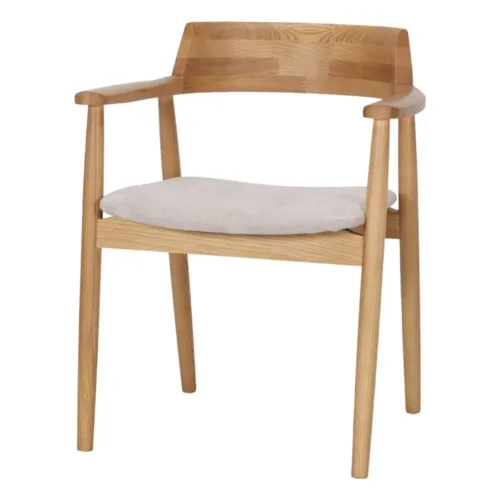 Silla de comedor de madera de olmo tapizada con brazos