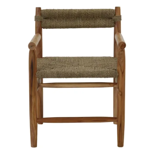 Silla de comedor de madera tropical y cuerda con brazos